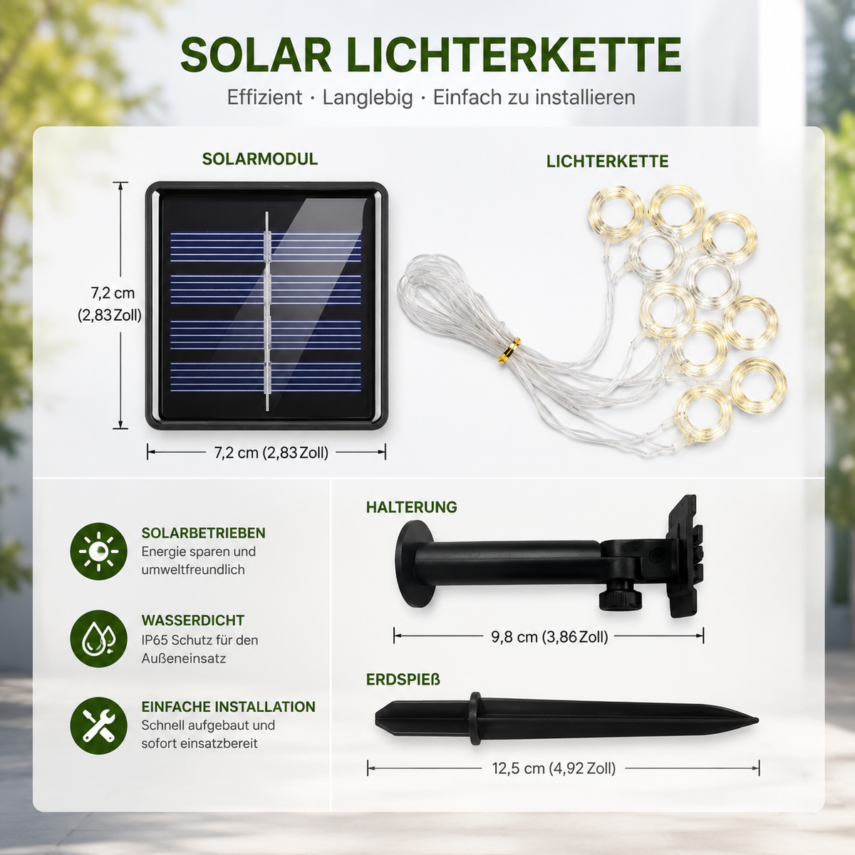 Solar Lichterkette mit Solarmodul und Zubehör
