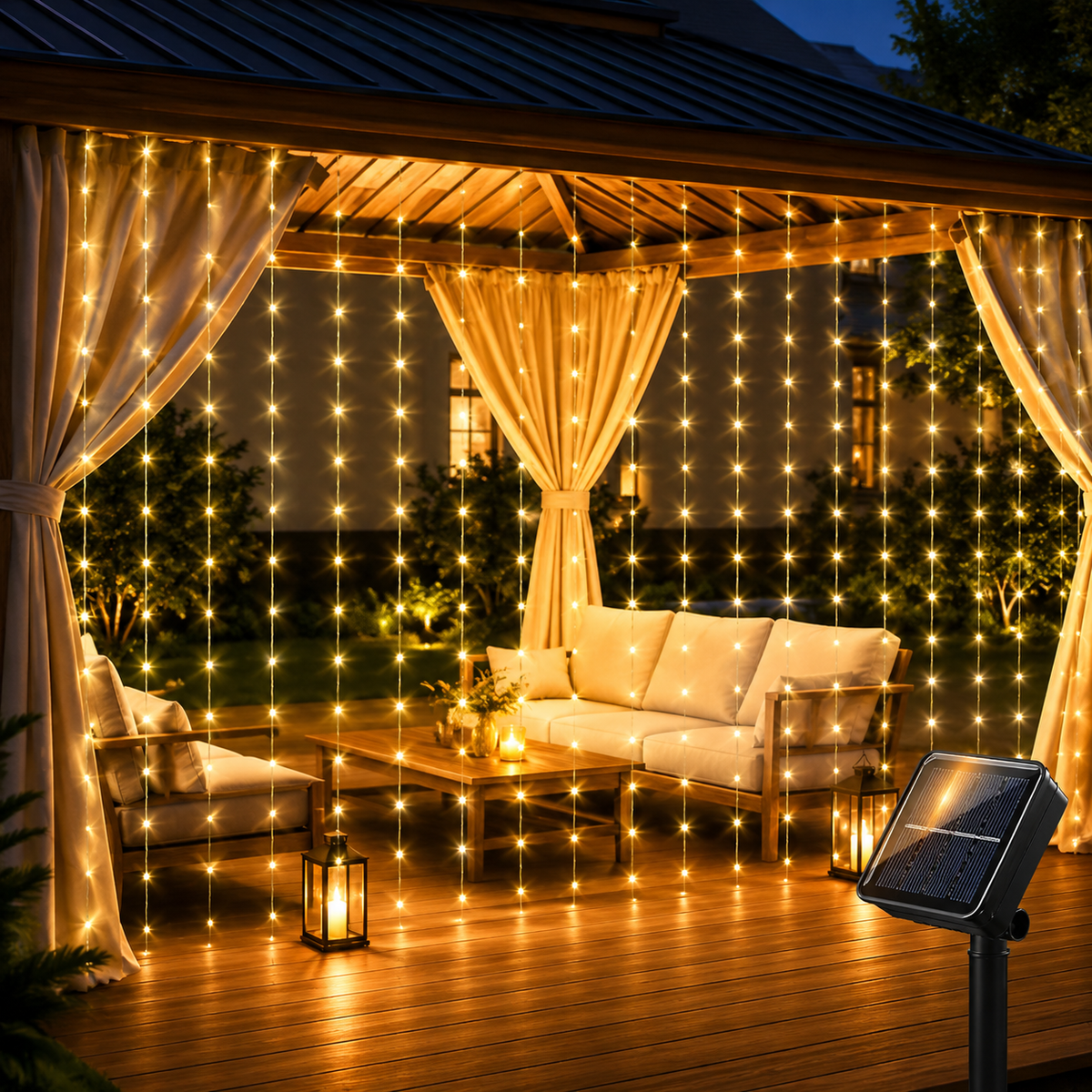Solar Lichtervorhang für gemütliche Terrasse

