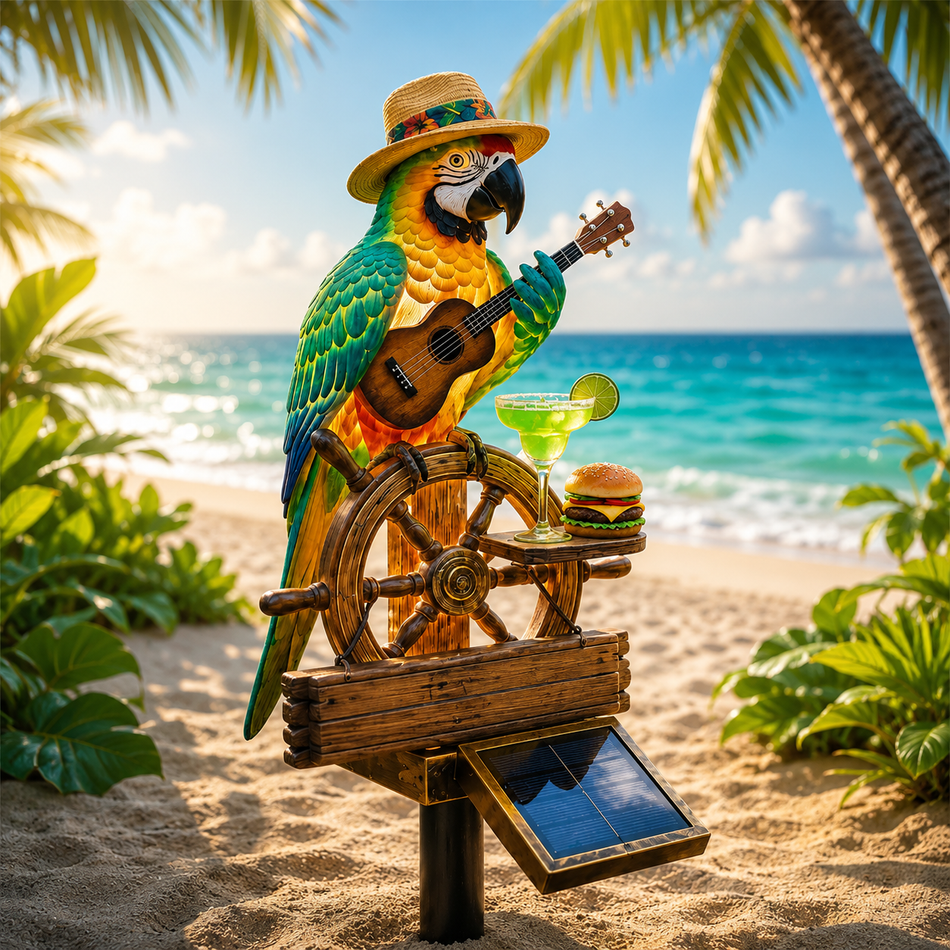 Solar Papagei Gartenleuchte mit Ukulele
