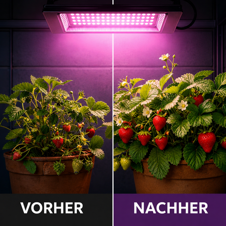 Vorher Nachher Vergleich mit 200W Solar Pflanzenlampe Vollspektrum LED