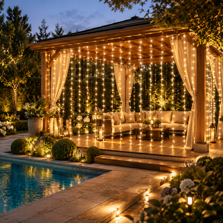 Warmer Solar LED Lichtervorhang für Pergola
