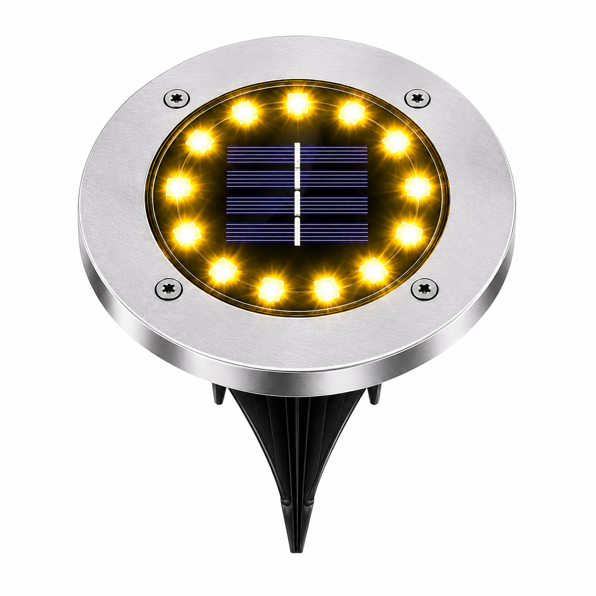 Warmweiße Solar Bodenleuchte mit 12 LEDs für Gartenwege, Terrasse und Außenbeleuchtung
