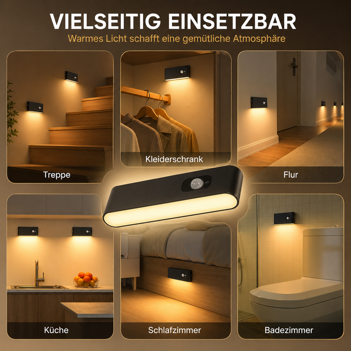 Warmweißes LED Nachtlicht für Treppe, Kleiderschrank, Küche und Badezimmer
