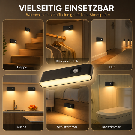 Warmweißes LED Nachtlicht für Treppe, Kleiderschrank, Küche und Badezimmer
