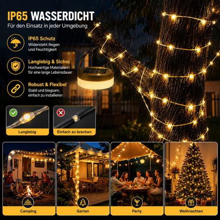 Wetterfeste IP65 LED-Lichterkette für Camping, Garten, Party und Weihnachten
