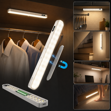 Wiederaufladbare LED Schrankleuchte mit Bewegungsmelder und Magnetbefestigung
