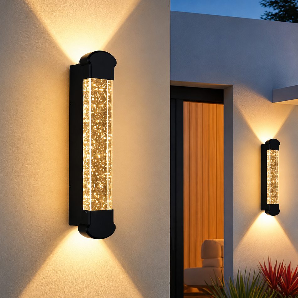 Aluminium Außen-Wandleuchte, Kristall, IP55, 4 Lichtköpfe