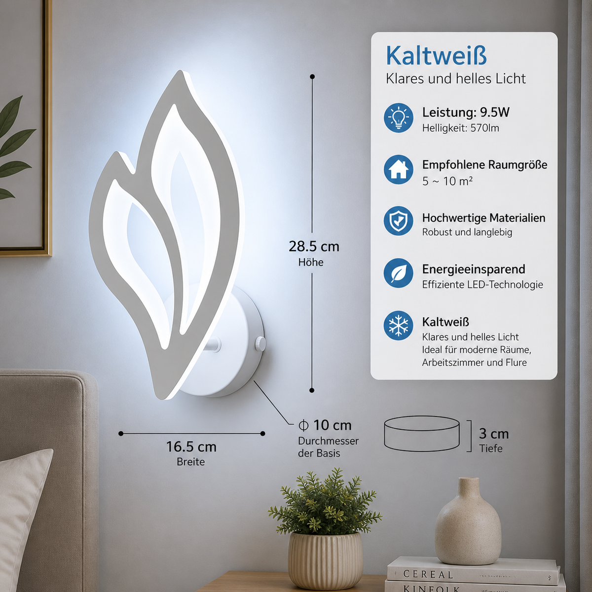 LED Innenwandleuchte im Blatt-Design Kaltweiß