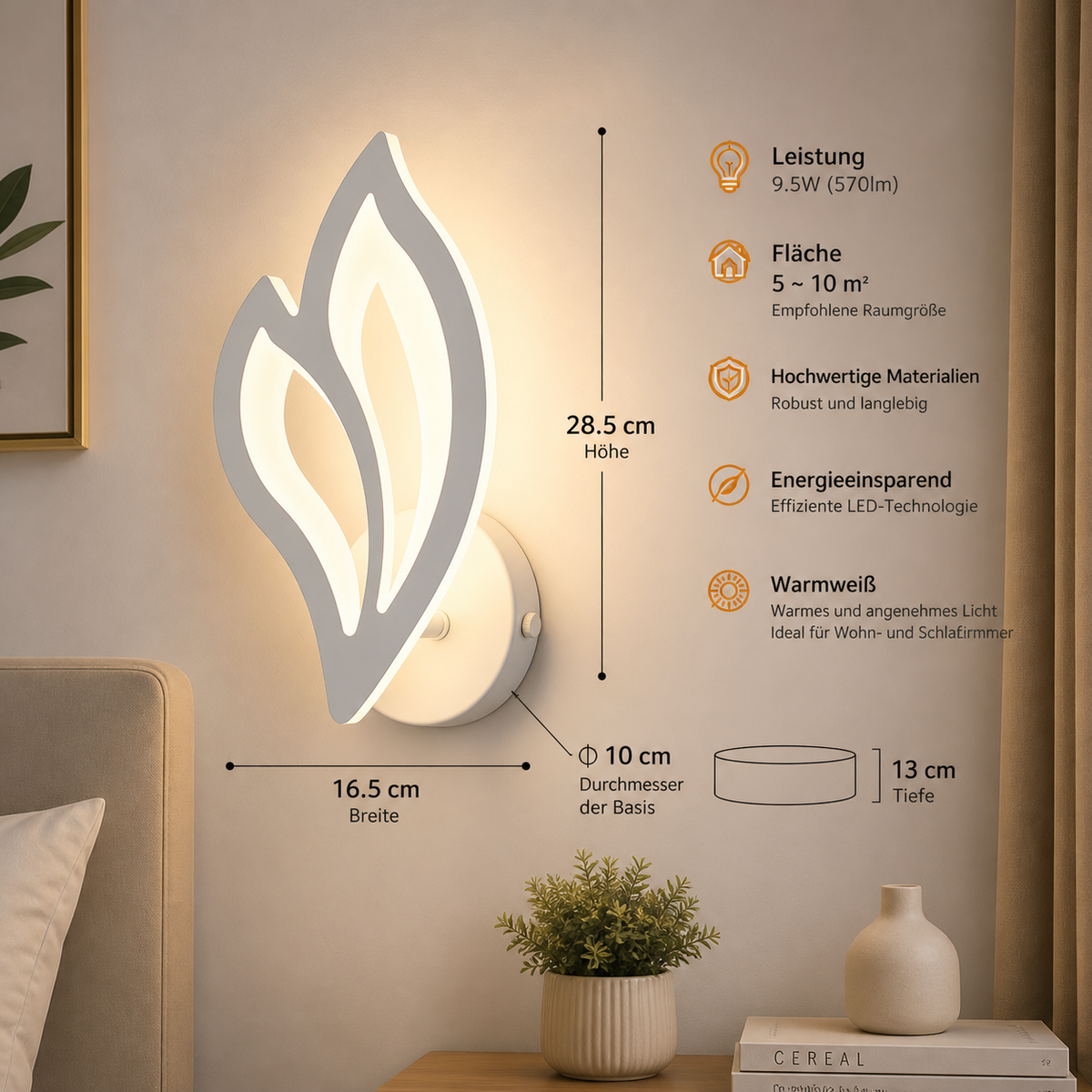 LED Innenwandleuchte im Blatt-Design Warmweiß