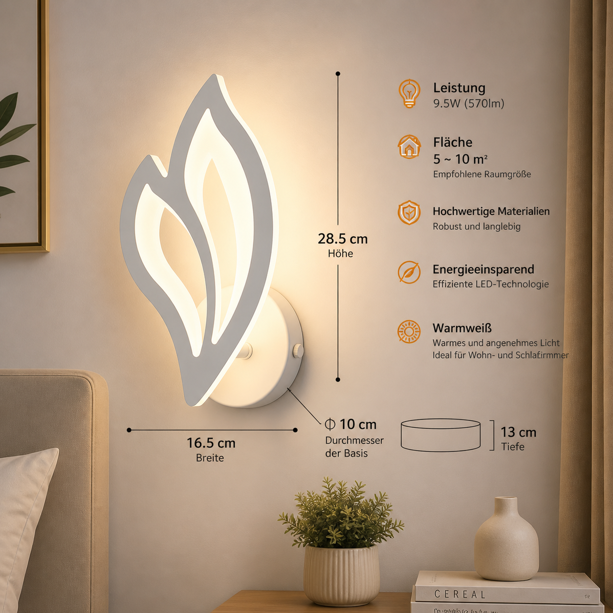 LED Innenwandleuchte im Blatt-Design Warmweiß