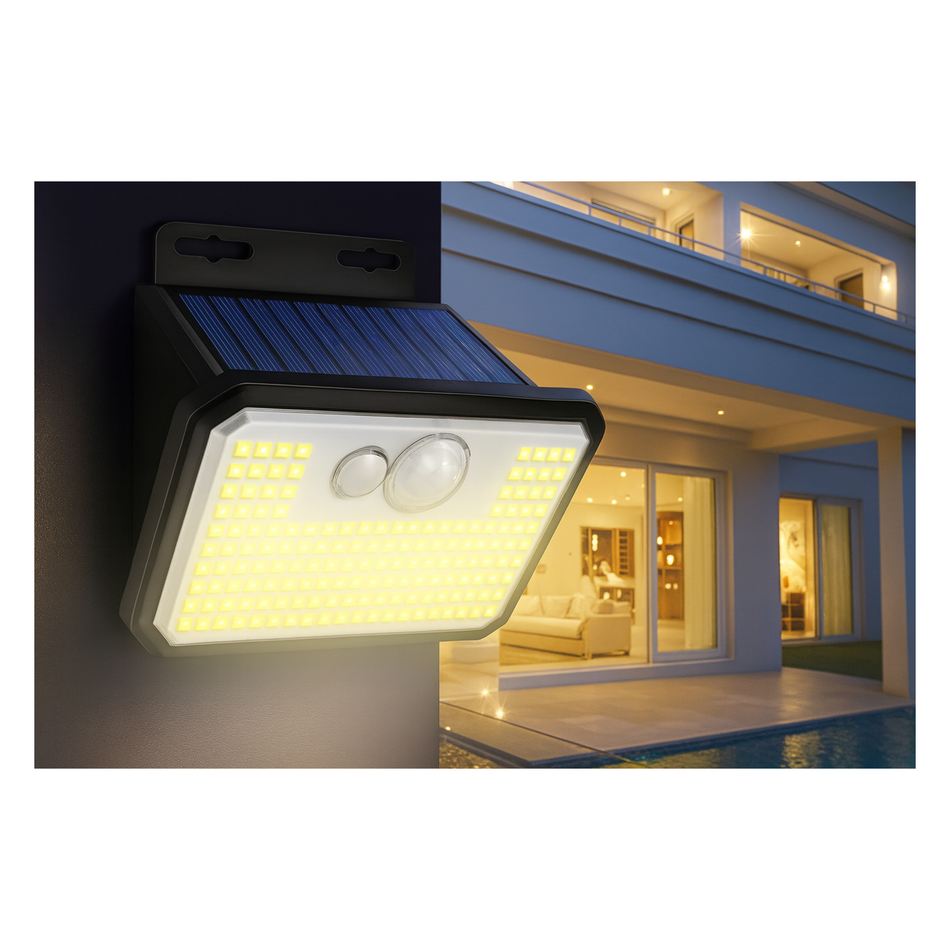 Solar LED Wandleuchte 148 LEDs mit Bewegungsmelder - IP65 Wasserdicht Außenbeleuchtung